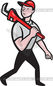 Plumber With Monkey Wrench Cartoon - vector clip art