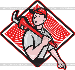 Plumber With Monkey Wrench Cartoon - vector image