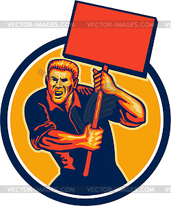 Protester Activist Union Worker Placard Sign Retro - vector clipart