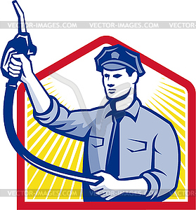 Gas Jockey Gasoline Attendant Fuel Pump Nozzle - vector image
