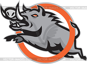 Wild Pig Boar Razorback Jumping Circle - vector clipart / vector image