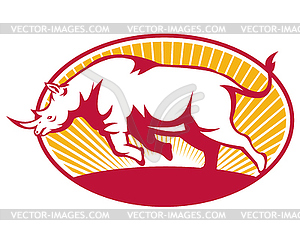 Rhinoceros Charging Side Retro - vector image