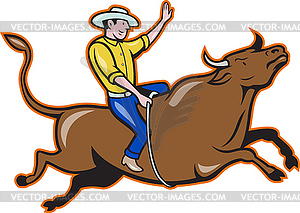 Rodeo cowboy bull riding side right - vector image