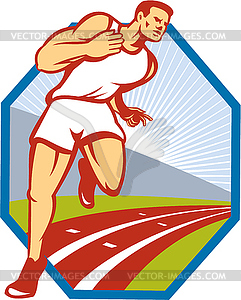 Marathon Runner Running Race Track Retro - vector image