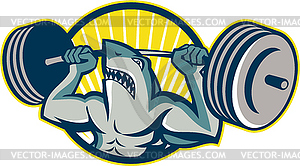 Shark Weightlifter Lifting Barbell Mascot - vector image