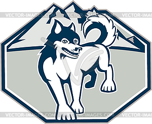 Siberian Husky Dog Mountain Retro - vector clipart