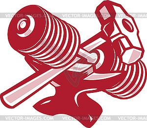 Dumbbell Anvil and Sledgehammer Retro - vector image