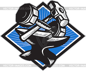 Dumbbell Sledgehammer and Anvil Retro - vector clipart