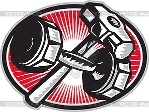 Dumbbell and Sledgehammer Retro - vector image