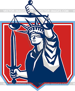 Statue of Liberty Wielding Sword Scales Justice - vector clipart