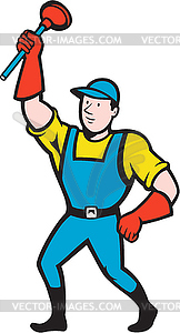 Super Plumber Wielding Plunger Cartoon - vector image