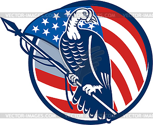 Wild Turkey Perching American Flag - vector image