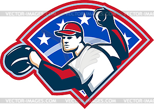 Baseball Player Throwing Ball Retro - vector image