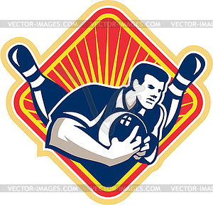 Bowler Pose Bowling Ball Pins Retro - vector clipart