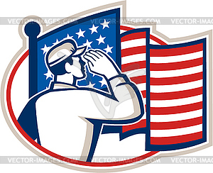 American Soldier Salute Flag Retro - vector clipart