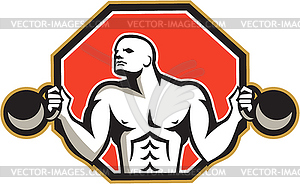 Strongman Lifting Kettlebell Front Retro - vector image