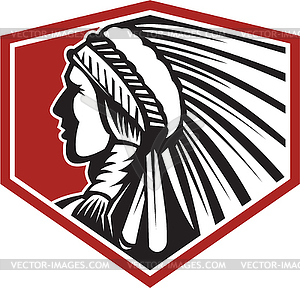 Native American Indian Warrior Side Retro - vector image