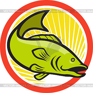 Largemouth Bass Jumping Cartoon Circle - vector clipart