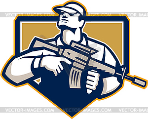 Soldier Military Serviceman Assault Rifle Retro - vector image