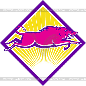 Wild Pig Razorback Jumping Side - vector image