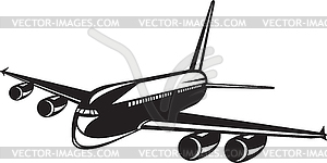 Commercial Jet Plane Airline Woodcut - vector clipart