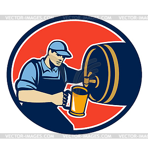 Brewer Bartender Pour Beer Pitcher Barrel Retro - vector image