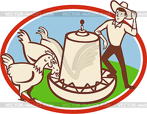 Chicken Farmer Feeder Cartoon - vector image