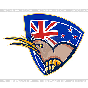 Kiwi Bird New Zealand Flag Shield Retro - vector clipart