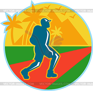 Hiker Hiking Road Mountain Retro - vector clipart