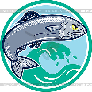 Sardine Fish Jumping Circle Retro - vector image