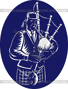 Bagpiper Playing Scottish Great Highland Bagpipe - vector image