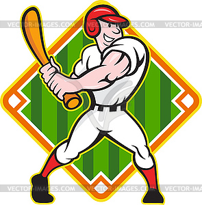 Baseball Player Batting Diamond Cartoon - vector image