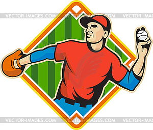 Baseball Player Pitcher Throwing Ball - vector image