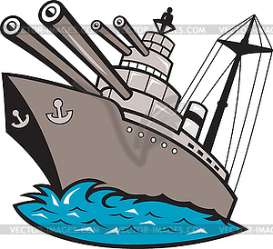 Warship Battleship Boat With Big Guns - vector image