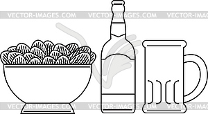 Beer Bottle Mug Bowl Potato Chips - stock vector clipart