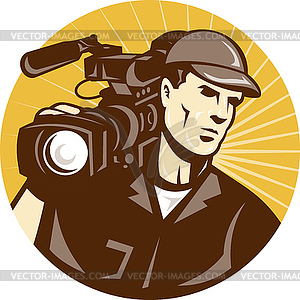 Cameraman Film Crew Pro Video Movie Camera - vector image