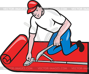 Carpet Layer Fitter Worker Cartoon - vector image