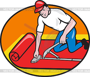 Carpet Layer Fitter Worker Cartoon - stock vector clipart