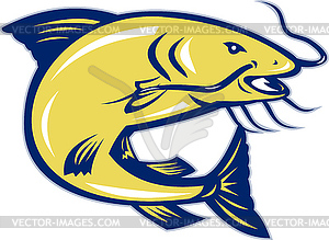 Catfish Jumping Retro - vector clip art