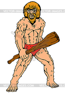 Cartoon caveman holding club - vector clipart