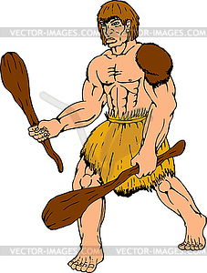 Cartoon caveman holding club - vector clip art