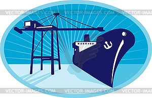 Container Boom Crane Loading Ship Boat - vector image