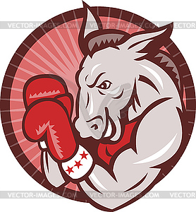 Democrat Donkey Mascot Boxer Boxing Retro - vector clip art