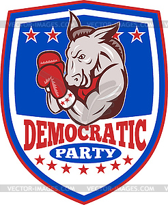 Democrat Donkey Mascot Boxer Shield - vector clipart