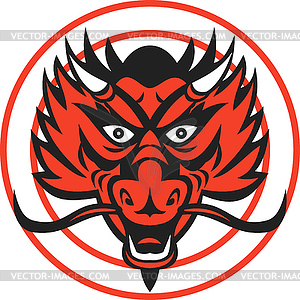 Red Dragon Head Circle - vector image