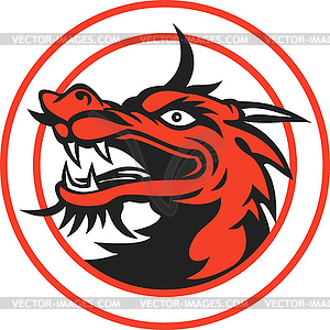 Red Chinese Dragon Head Circle - vector image