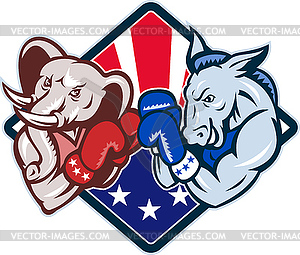 Democrat Donkey Republican Elephant Mascot Boxing - vector clipart