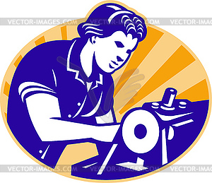 Female Machinist Seamstress Worker Sewing Machine - vector clip art