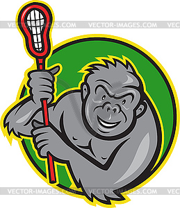 Gorilla Ape With Lacrosse Stick Cartoon - vector image