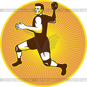 Handball Player Jumping Throwing Ball Scoring Retro - vector clipart / vector image